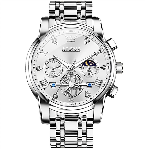 Neue Herrenuhr der Marke Olevs, leuchtender Chronograph, 24-Stunden-Anzeige, Quarzuhr, Business-Stahlgürtel, wasserdichte Herrenarmbanduhr Image