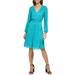 Pleated V-neck Long Sleeve A-line Dress