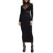 Mesh Inset Long Sleeve Ribbed Body-con Dress