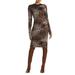 Leopard Jacquard Long Sleeve Body-con Knit Dress