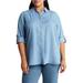 Roll Sleeve Chambray Button-up Tunic Shirt