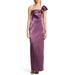 Bisella Bow Metallic One-shoulder Gown