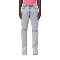Logo Patch Distressed Straight Leg Jeans