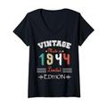 Damen Geboren im Jahr 1944, Vintage, hergestellt im Jahr 1944, Geburtstag, Jahrestag, 80 T-Shirt mit V-Ausschnitt