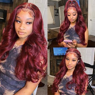 Human Hair Body Wave 99J Burgundy Lace Front Wigs Human Hair 4x4 HD Lace Frontal Wigs Wine Red Color Wig Pre Plucked with Baby Hair 10-30inch