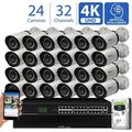 GW 32 Channel 4K NVR 8MP H.265+ Starlight Color Night Vision Smart AI Security Camera System - 24 x UltraHD 4K Human Detection PoE IP Bullet Camera - 8MP (Two Times the Resolution of 4MP HD) 16TB HDD