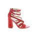 Sam Edelman Heels: Gladiator Chunky Heel Party Red Solid Shoes - Women's Size 6 1/2 - Open Toe