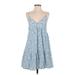 Wild Fable Casual Dress - Mini Plunge Sleeveless: Blue Floral Dresses - Women's Size Small