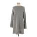 360 Cashmere Casual Dress - Sweater Dress High Neck Long sleeves: Gray Solid Dresses - Women's Size Small