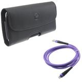 Case Belt Clip w 10ft USB Cable for iPhone XS/X - Leather Holster Cover Pouch Loops Purple Charger Cord Power Wire Braided for iPhone XS/X