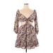 Forever 21 Casual Dress - Mini Plunge 3/4 sleeves: Purple Print Dresses - Women's Size X-Large