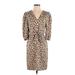 Rebecca Taylor Casual Dress - Sheath V Neck 3/4 sleeves: Tan Leopard Print Dresses - Women's Size 0