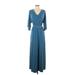 Haute Hippie Casual Dress V-Neck 3/4 sleeves: Blue Print Dresses - Women's Size Small