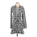 Veronica Beard Casual Dress - Mini Collared Long sleeves: Gray Plaid Dresses - Women's Size 4