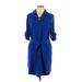 Calvin Klein Casual Dress - Shirtdress Collared 3/4 sleeves: Blue Print Dresses - New - Women's Size 10