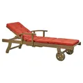 Beliani Acacia Wood Reclining Sun Lounger With Red Cushion Amantea