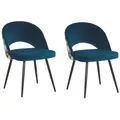 Beliani Set Of 2 Velvet Dining Chairs Blue Vivian