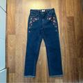 Kate Spade Jeans | Kate Spade High Waist Floral Embroidered Studded Raw Hem Denim Cropped Jeans | Color: Blue | Size: 25