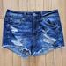 American Eagle Outfitters Shorts | Ae American Eagle Hi-Rise Shortie Shorts 4 Denim Distressed Dark Wash Festival | Color: Blue | Size: 4