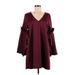 Gianni Bini Casual Dress - Mini V-Neck 3/4 sleeves: Burgundy Solid Dresses - Women's Size Medium