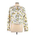 White House Black Market Denim Jacket: Short Yellow Floral Jackets & Outerwear - Women's Size Large