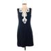 Eliza J Casual Dress - Sheath V Neck Sleeveless: Blue Solid Dresses - Women's Size 8