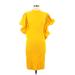 Eien U.S.A. Casual Dress High Neck Short sleeves: Yellow Solid Dresses - Women's Size Medium