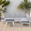 GZMWON Industrial 5-Piece Outdoor Patio Furniture Set, Modern Garden Sectional Sofa Set w/ End Table in Black/Gray/White | Wayfair