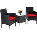 Bay Isle Home™ Drayton Outdoor 3-Piece Rattan Seating Group w/ Cushions Synthetic Wicker/All - Weather Wicker/Wicker/Rattan in Red/Black | Wayfair