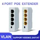 Hisource 4 Ports 100Mbps Ethernet POE Extender Support DIN Rail Mount Network Standard IEEE