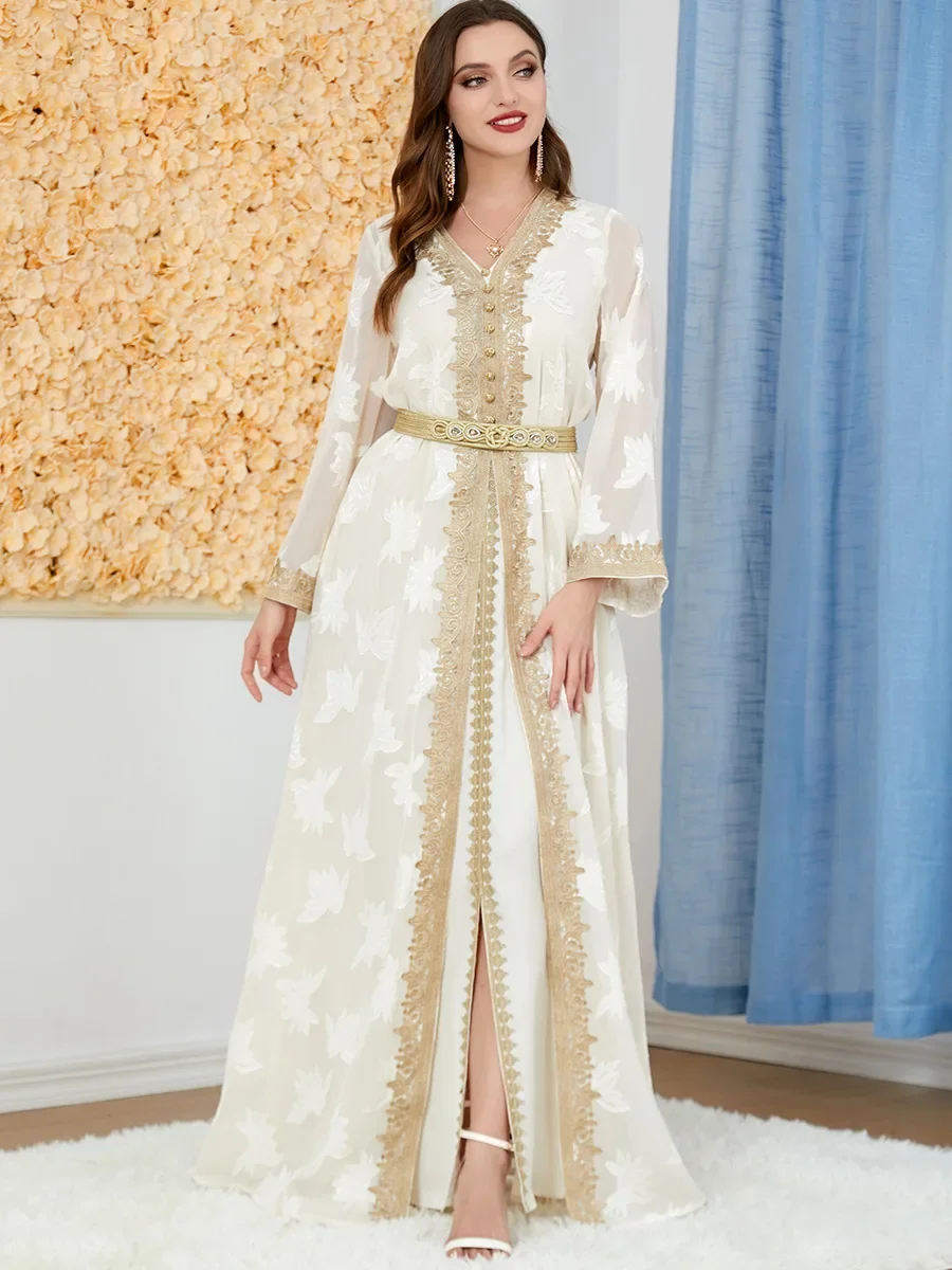 Elegantes Eid-Muslim-Kleid für Damen, Ramadan, marokkanischer Kaftan, Kimono, Jubah, lange Robe, Abaya, islamische Kleidung, Türkei, Hijab, arabisches Kleid Image