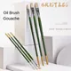 6 Pcs Pig Bristles Green Rod Hanging Gold Tails Birch Rods Oil Paintbrush Sets Hazelnut Shaped
