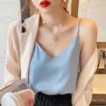 Korean Silk Women Tops Camis Woman Satin Tank Top Fashion Lady V-Neck Camis Women Sleeveless White