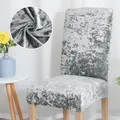 Dining Chair Cover Set of 4 Crushed Velvet Grey Stretch Removable Washable Kitchen Chair Protector