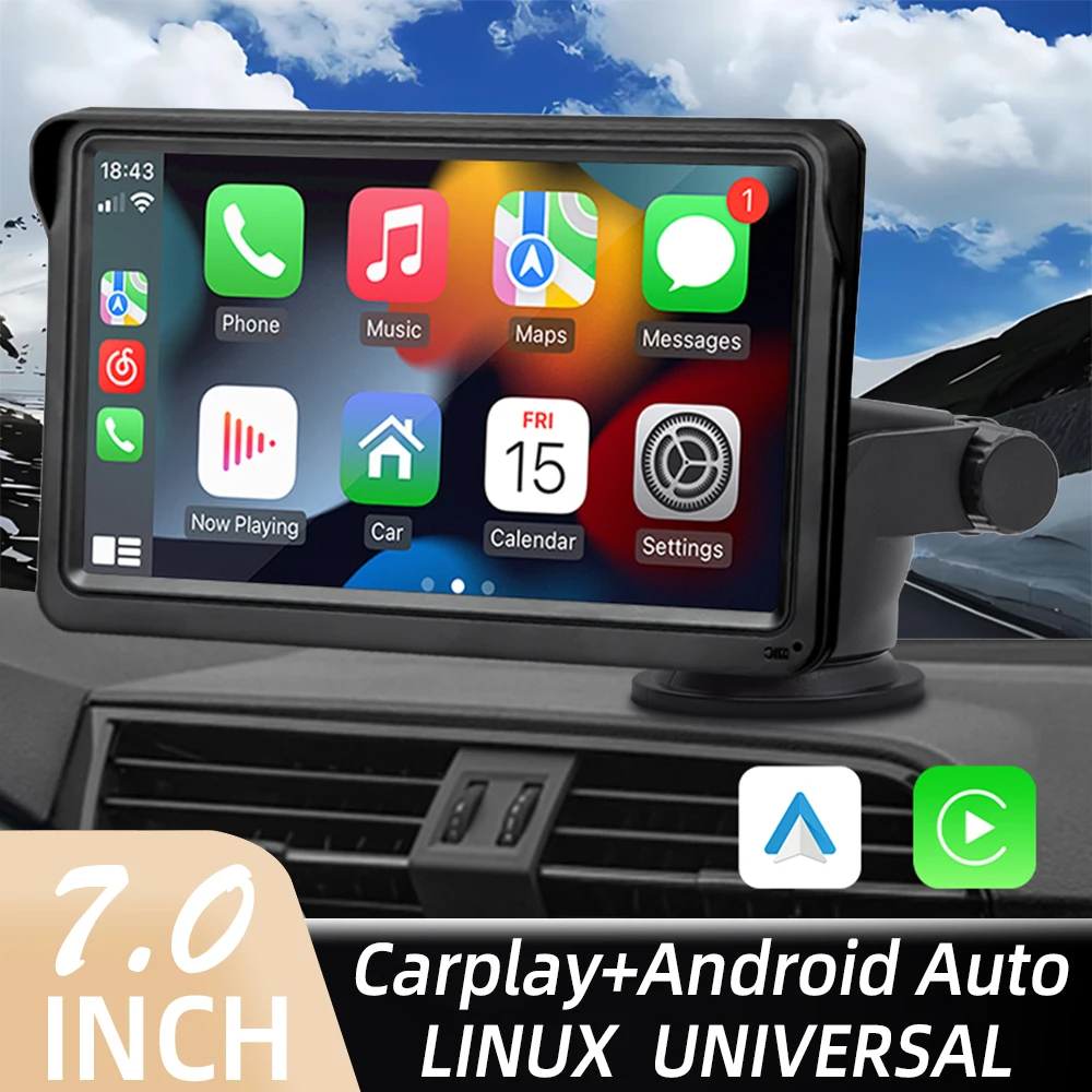 Autoradio Wireless CarPlay Android Auto Lettore video multimediale Touch screen portatile da 7 pollici con USB AUX per telecamera posteriore