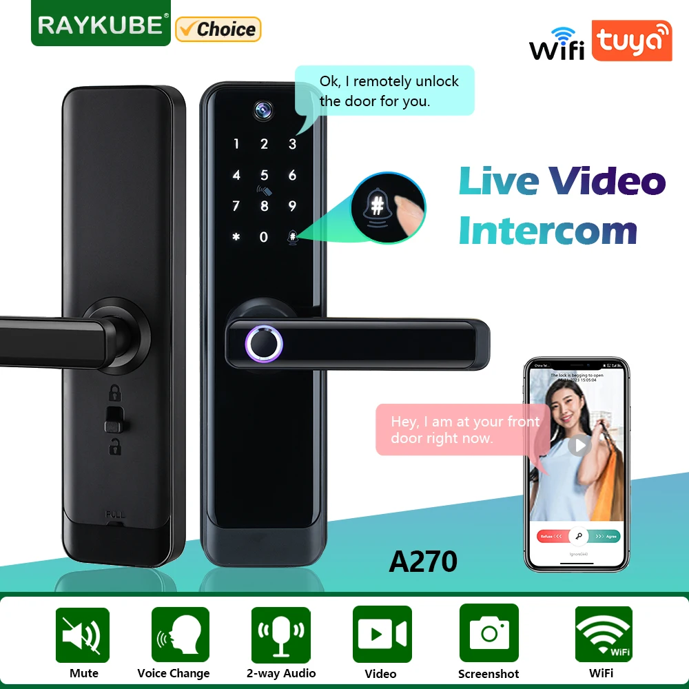 Neue raykube a270 tuya wifi Zwei-Wege-Audio-Video-Gegensprechanlage Finger abdruck kamera Smart Türschloss mit App Remote Unlock Video Record Image