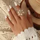 Elegant Pearl Crystal Flower Women Ring Jewelry Accessories Luxury Big Flower Zircon Engagement Ring
