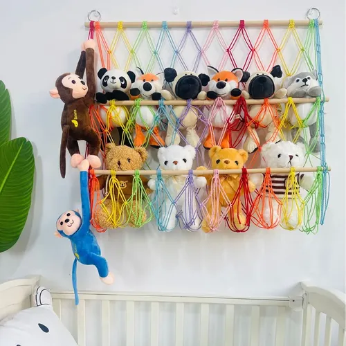 Holz Stofftier Netz Hängematte hängen Spielzeug Veranstalter Montage Höhe verstellbar für