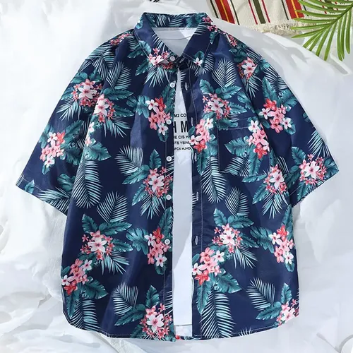 Shirts für Männer Kurzarm Atmungsaktive Stilvolle Sommer Hawaiian Shirts Vintage Printed Drehen