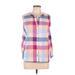 Croft & Barrow Sleeveless Button Down Shirt: Pink Checkered/Gingham Tops - Women's Size Large