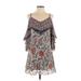 Bailey 44 Casual Dress - Mini V-Neck 3/4 sleeves: Gray Floral Dresses - Women's Size X-Small