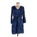 Lucky Brand Casual Dress - Mini V Neck 3/4 sleeves: Blue Dresses - Women's Size Medium