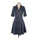 White House Black Market Casual Dress - A-Line Collared 3/4 sleeves: Blue Dresses - Women's Size 8