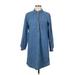 Old Navy Casual Dress - Shirtdress Collared 3/4 sleeves: Blue Print Dresses - Women's Size Large