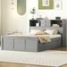 Wooden Platform Storage Bed Headboard with 2 Storage Drawers USB Ports and Sockets, Slats Bed Frame with Trundle - Full
