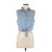 Scarlet Boulevard Sleeveless Button Down Shirt: Blue Solid Tops - Women's Size Medium