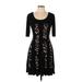 Connected Apparel Casual Dress - Mini Scoop Neck 3/4 sleeves: Black Print Dresses - Women's Size 12 Petite