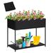 Rattan Garden Raised Bed with Tool Storage Shelf, Elevated Wicker Planter Box with Liner for Herbs, Vegetables, Flowers