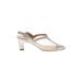 Diva Heels: Slingback Chunky Heel Cocktail Ivory Solid Shoes - Women's Size 5 - Almond Toe