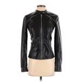 Guess Faux Leather Jacket: Short Black Print Jackets & Outerwear - Women's Size X-Small